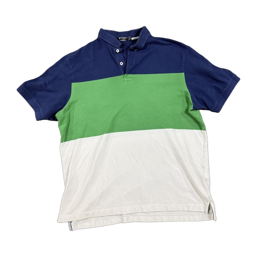 Cremieux Classics Mens Large Colorblock Polo Shirt Navy Blue Green White Cotton